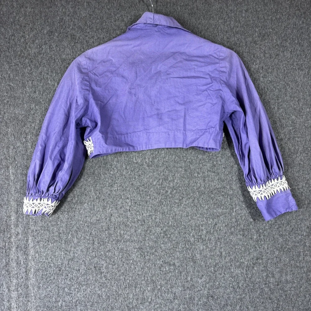 Vintage Purple Cropped Bolero Jacket Junior Size 9 Lace Trim Open Front Shrug